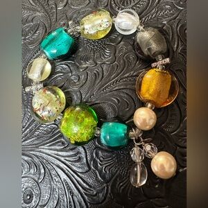 925 Silver Elegant Silpada Multicolor Glass, Pearl and Silver Beaded Bracelet
